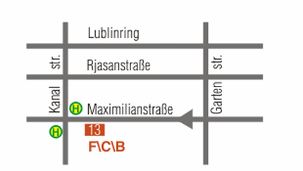 Die Zeichnung beschreibt, wie man zum FCB kommen kann.