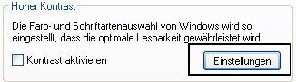 Man sieht das Fenster Eingabehilfen, in dem ein Häkchen vor den Kontrast aktivieren gemacht wurde.