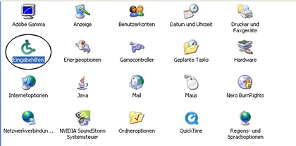Man sieht das Fenster Systemsteuerung, in dem der Eintrag Eingabehilfen ausgewählt wurde.