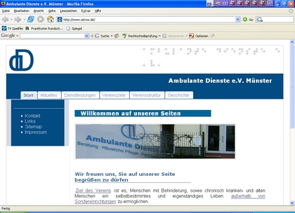 Man sieht die Internetseite der Ambulanten Dienste.