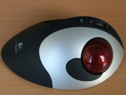 Auf diesem Bild ist eine Trackballmaus zu sehen zu sehen.