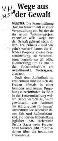 Pressebericht der WN vom 14.03.2014