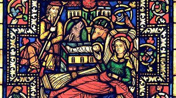 Gotische Glasmalerei um 1260: Geburt Christi (Detail); Hohe Domkirche Sankt Petrus, Köln (Anonym)