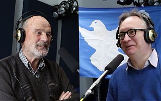 Hugo Elkemann von der Friedenskooperative Münster und Jewgenij Arefiev von der DFG/VK Münster (Fotos: Lothar Hill)